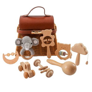 Wooden Teether KK  g VR oYj 8_Zbg 炪 ؂̗h鉹 ؂̂ q v[g V蕨 [pt