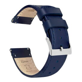 (BARTON WATCH BANDS) ネイビーブルー クイックリリース トップ グレイン レザー 腕時計 バンド ストラップ 21mm ネイビー ブルー レザー／ネイビー ブルー ステッチ