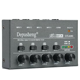 オーディオミキサー、Depushengポータブルステレオラインミキサー-DC 5V 4チャンネル、マイク、ギター、キーボード、またはACアダプターとステレオ/モノラル調整付きステージサブミキサ