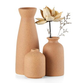 シンプルなセラミック手作り花瓶、卓上仏壇用 玄関 リビング装飾、3点セット、ホームデコレーション(ブラウン)…