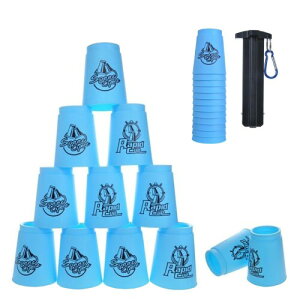 DEWEL スタッキングカップ スタッキングカップ スピードカップス 競技用 飛重ねカップ プラスチック製 厚め 12個セット 手提げ棒付き 収納袋付き (ブルー)