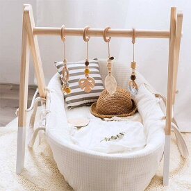 Okawari Home ベビージム 木製 おもちゃ付き ベッドぶら下げ 知育玩具 セットアイテム 木のおもちゃ ラトル 赤ちゃん ベビー 出産お祝い プレゼント （おもちゃとベビージム）