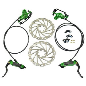 JUIN TECH DB1 MTB E-bike Hydraulic Dual-Piston Disc Brake Set(F+R) w/160mm Rotor, Green, JT2267