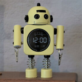 D-MASTERY 子供 目覚まし時計 ロボット 置き時計 おもしろ時計 ユニーク かわいい 静音 寝室 こども プレゼント 温度計付き アラーム卓上時計 金属マット感 (イエロー)