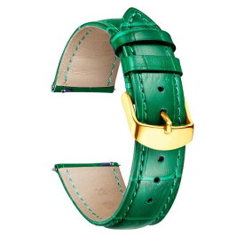 (BINLUN) レザー腕時計バンド本物のカーフスキン交換用ウォッチストラップ クイックリリース本革時計ベルトワニ革模様10色13サイズ男性用女性用 緑 G-グリーン 16mm