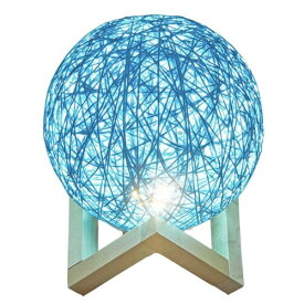 PLEAVIT テーブルランプ ベッドサイドライト ラタン 照明 寝室 モダン 和風 丸 球体 月 星 ブルー