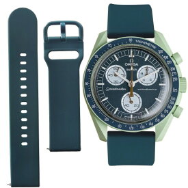 (Ocdin) 20mm 腕時計バンド Omega X Swatch オメガとスウォッチ スピードマスター ムーンスウォッチ用 シリコンベルト簡単交換 男性と女性兼用 腕時計ストラップ (ダークグリーン/地球上)