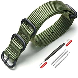 (XYTYJQ) for 時計バンド NATO 用タイプ 時計ベルト 時計バンド ナイロン 替えベルト 18mm 20mm 22mm 24mm 腕時計 バンド プレミアム ナイロン 替えベルト （交換工具 バネ棒付 22mm (グリーン ブラッ