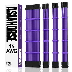 AsiaHorse PC�p�X���[�u�P�[�u�� GPU/CPU�pPC�d�� �����P�[�u�� �� (16AWG�����\���R�A) 4�{ & 30CM 2�{��8�s�� GPU 1�{��8�s�� CPU 1�{��24�s�� �� �_��ŊǗ����e�Ղł� �����P�[�u����1000W�̓d�����j