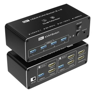 HDMI KVM ؑ֊ SW621 4K 144Hz fAj^[ 2PC ؑ 2fBXvC o HDMI2.1 PC PS5 PS4Ή USB 3.0 KVM XCb`[ USB 2 4o }EX L[{[h j^[ \ɓKp E