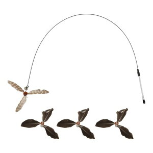 CAPASTEC ねこじゃらし 猫じゃらし 猫 オモチャ 羽 鈴 猫用玩具 鳥毛 風車調 交換用羽根 3枚セット ストレス解消 頑丈 運動不足とストレス解消 釣り竿付き ダークブラウン+ブラック