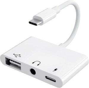 USB C ϊA_v^ 3in1 USB+3.5mm CzWbN ϊP[u USB Type C USBJA_v^ ^CvC OTGP[uUSB-C [d Cz  iPhone 15/MacBook Pro/MacBook Air/iPad Pro/Xperia XZ/Galaxy S10Ȃ