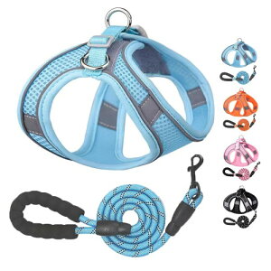 ペット用ハーネス小型犬 中型犬 ハーネス リードセット 牽引ロープ リードセット超小型犬のハーネス猫用 反射光ストリップ付き メッシュ おしゃれ 調節可能 お散歩 着脱簡単可愛くて