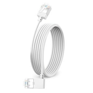 Dutevolns スリムイーサネットケーブル 90° 左角度 10m 超薄型で柔軟なRj45 LANコード ギガビット Mac.PC.ルーター プリンター(白)