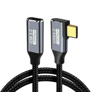USB type C 延長ケーブル L字 0.25M タイプc 延長コード USB3.1 Gen2(10Gbps) 100W PD急速充電 4K/60HZビデオ伝送 ナイロン編みMacBook、Pad、Surface、Switch、Xperia、Galaxy、Pixel等Type C機種対応