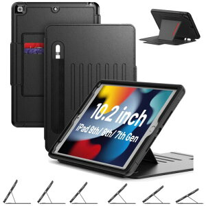 Timecity iPad 9世代/8世代/7世代 ケース 6段階角度調節 磁気スタンド 耐衝撃 iPad 10.2インチ ケース ペンホルダー付き オートスリープ カード収納 全面保護 iPad 第9/8/7世代 ケース (2021/2020/2019
