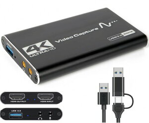 キャプチャーボード Switch対応 4K HDMI パススルー 機能を搭載しています 1080P 60Hz ビデオキャプチャー USB3.0高速伝送 低遅延 ゲーム実況生配信ライブ、ビデオ会議録画、リアルタイムスト