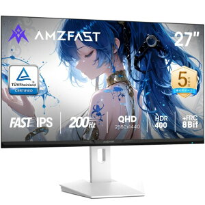 Amzfast 27�C���`�Q�[�~���O���j�^�[ �� WQHD(2560x1440) Fast IPS 200Hz 1ms(OD) 8Bit+FRC 130%sRGB 450cd/m? HDR400 ��u���[���C�g �t���b�J�[�t���[ FreeSync �Ή� PS5�Ή� HDMI2.0×2 DP1.4×2 VESA 100*100 ���P�_�ۏ� 5