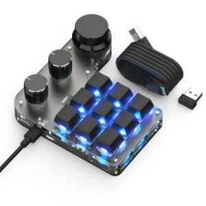 マクロキーボード 片手キーボード 9キー 回転ノブ付き7色のRGB 赤軸メカニカルキーボード左手ゲーミングキーボード カスタム可能なキー 小型キーボード Windows/VISTA/Mac対応 ゲーム/メディ