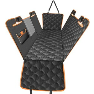 KYG 新型 ドライブシート ペット用 汎用 毛が付きにくい 車用シートカバー 後部座席 可視メッシュ窓 飛び出し防止リード付き 汚れ防止 防水 耐摩 滑り止め マジックテープで固定 折り畳