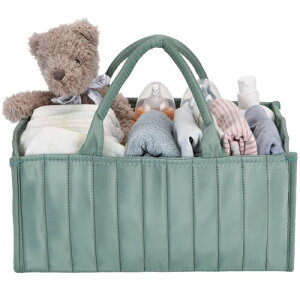 Hinwo おむつ収納バッグ おむつストッカー オムツ入れ ベビー用品収納 収納ケース カゴ バッグ ボクス 折り畳み式 小物入れ 赤ちゃん 出産準備 出産祝い(38X25X17.5cm グリーン)