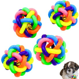 5.5cm 4個セット 犬 猫 ボール おもちゃ 噛む 音が鳴る 鈴入り ゴム製 歯磨き サークル型 知育トイ 中小型犬用 (4, 5.5cm)