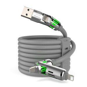 Mfish �炢�Ƃɂ񂭂�-�Ԃ� 4 in 1 �}���`�[�d�P�[�u�� type-C lighting USB-A �ϋv���̂���t�̃V���R�� �ċz��LED���C�g���� �����[�d 480Mbps �f�[�^�]�� iPhone 17 / 16 / 15 / 14 Pro Max Macbook iPad Android