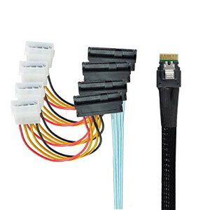 CY スリムラインケーブル SAS 4.0 SFF-8654 4i 38ピン ホストから4 SAS 29ピン SFF-8482 ターゲット ハードディスク ファンアウト レイドケーブル