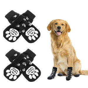 犬 靴下 滑り止め 犬用ソックス マジックテープ付き 脱げない 肉球保護 足舐め防止 ケガ予防 お散歩 室内 フローリング滑り止め 小中大型犬 介護用 かわいい ペット用靴下 (Mサイズ)