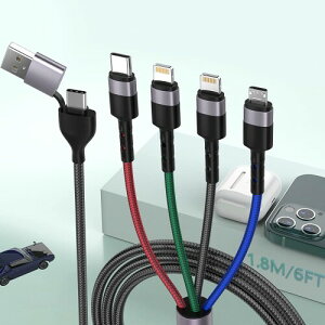 6 in 1 Multi USB Universal 1.8M/6Ft Phone Charging Cable�CUSB A/Type C to Lightning*2+Type C+Micro USB Nylon Braided Sync Charger Cord Adapter for Android/iPhone/iOS/Samsung/Huawei-Uber Signs for Car