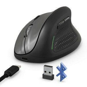 エルゴノミクスマウス bluetooth ワイヤレスマウス 縦型 無線Bluetooth5.1+ 2.4G+ 有線 3モード接続対応 Type-C充電式 長時間使用 4800DPI 5段階調整 6ボタン付き 人間工学デザイン Windows/MacOS対応 手
