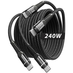 240W USB C �P�[�u�� 2M Type C to USBC �[�d�R�[�h PD3.1 �Ή� �i�C�����҂� �������[�d 480Mbps�f�[�^�]�� �}���[�d�P�[�u�� MacBook Air/iPad Pro/iPhone17/16/15/Galaxy �Ή� �u���b�N 2�{