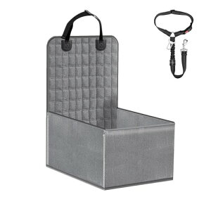 ペット用 ドライブボックス ドライブシート 車用ペットシート ペット座席シート - 飛び出し防止 折り畳み式 助手席ドライブケージ 犬 猫 旅行 ペットシートベルト付き(グレー&セット