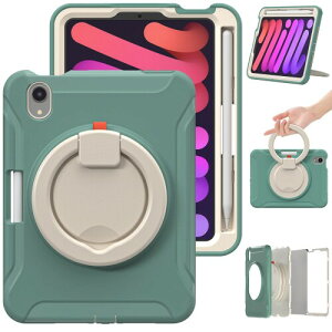 iPad �p �P�[�X, iPad �p Mini A17 Pro ��7���� 2024 / Mini ��6���� 2021 8.3�C���` �J�o�[ �����O�t�� �Ռ��z�� �y�� ��� 360�x��] ������ �X�^���h ������t�� �n���h���t mini7/mini6 �J�o�[ �����h�~