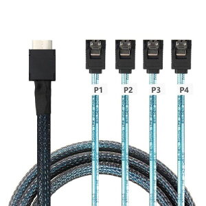 AoQhir OCuLink PCIe SAS SFF-8611 4i - 4X SATA 7P �T�[�o�[�P�[�u�� ? 12Gbps 32AWG ���������t���b�g�c�[�t���b�g�ڑ��P�[�u���A�u���[ (1M)