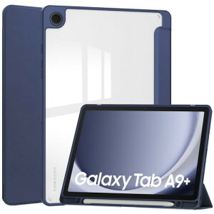 Galaxy Tab A9+ 11�C���` �P�[�X �w�ʓ��� �N���A S Pen ���[ �[�d�Ή� �I�[�g�X���[�v 3�܂�X�^���h Android �^�u���b�g �M�����N�V�[ Tab A9 Plus �J�o�[ ���� �ϏՌ� �y�� (�Z���u���[)