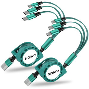 SIQIWO マルチUSB C 巻き取り式ケーブル 急速充電 (1M 2本パック) QC 3.0 充電ケーブル 3つのUSBタイプCコネクタ付き iPhone 15 16 17シリーズ Samsung Galaxy S25 Edge S24 S23 S20 Ultra LG Fujitsu Sony Nintendo Switch P