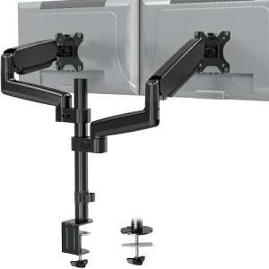 MOUNTUP モニタアーム 液晶ディスプレイアーム ガススプリング 16〜32インチ対応 縦並び 耐荷重2〜8kg VESA75*75 100*100 グロメット式 クランプ式 ポール アーム付き 角度調節 (2画面)