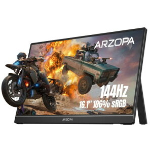 ARZOPA 16.1�C���` �Q�[�~���O���j�^�[ 144Hz ���o�C�����j�^�[ �t��HD IPS�����p�l�� �����X�^���h�t HDR�Ή� �u���[���C�g�y�� Switch/PS5/PC�Ή� USB/Type-C/mini HDMI Z1FC