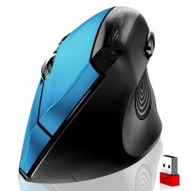 memzuoix 大型縦型マウス 人間工学 ワイヤレスマウス 2.4G 多ボタン 光学式 コードレス 3段階DPI調整 800/1200/1600 無線 USBレシーバー付属 ノートPC パソコン デスクトップ対応 - ネイビーブルー