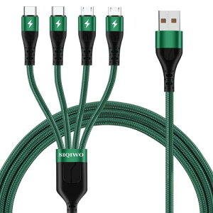 SIQIWO �}���`�[�d�P�[�u�� (3A/1.2M/2�p�b�N) �i�C�����ґg4 in 1�[�d��R�[�h 2�}�C�N��USB/2�^�C�vC�R�l�N�^�t���A�Ή�iPhone 17/16/15 Pro/Xiaomi/Huawei/Fujitsu/Samsung Galaxy/LG/HTC/Tab���S�@��