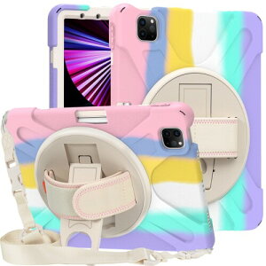 iPad Air 11インチ2025(M3)/2024(M2)ケース,iPad Air 5/4ショルダーケース,三層頑丈な 360度回転スタンド 調節可能ハンドストラップと肩掛けー付き 傷防止 防塵 衝撃保護ケース,iPad Pro 11インチ 片手