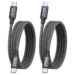 RAVIAD USB Type C �P�[�u�� 1M 2�{�Z�b�g USB-C & USB-C �P�[�u�� PD3.0 QC3.0 �Ή� 60W/3A �}���[�d �f�[�^�]���Ή� ���ϋv�i�C�����҂� c�^�C�v iPhone 17 16 15, MacBook Pro, iPad, Galaxy S24 S23 S22 S21 S20, Huawei, Son