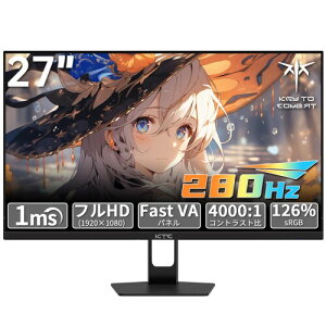 KTC 27�C���`280Hz 1ms(GTG) �������x FHD(1920×1080) �Q�[�~���O���j�^�[ 4000:1�R���g���X�g�� HDR10 Fast VA�p�l�� sRGB126%�F��{�����[�� �A�C�P�A�Z�p Adaptive Sync HDMI2.0×2 DP1.4×1 USB2.0�C���z���[�q �`