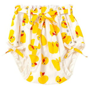 (ママミッケ) おむつカバー ホックおむつ 大人用 かわいい マジックテープ サイズ調整 快適 防水加工 紐あり (白色、ひよこ、紐, LL)