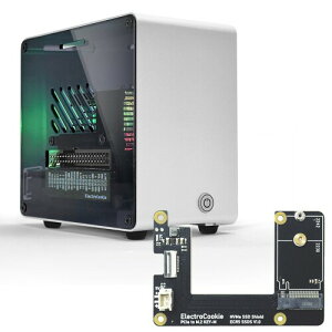 ElectroCookie Raspberry Pi 5�P�[�X�A�A���~�j�E�����~�j�^���[�P�[�X�AM.2 NVMe SSD PCIe HAT�ƃA�N�e�B�uRGB�Ɩ��N�[���[(�V���o�[)