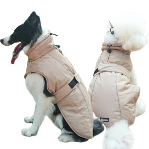 MAMORE 犬服 冬服 防寒着 防水 ジャケット コート ダウン ペット服 保温 小中型犬 大型犬 反射 防風 着脱簡単 お散歩 (M, カーキ)
