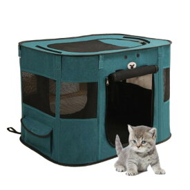Benebomo 長方形 折りたたみ式 ペットサークル 収納バッグ付き 猫 犬用 ケージ 組み立て簡単 屋根付き メッシュサークル コンパクト 出産用 防災 軽量 室内室外兼用 (M(80*60*55cm), グリーン)