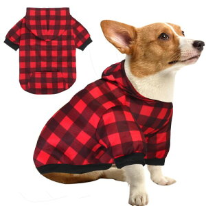 GreenJoy Plaid Dog Sweaters Hoodies Sweatshirts for Dogs Cats, Warm and Soft Cold Weater Coats for Christmas (Red, Small)