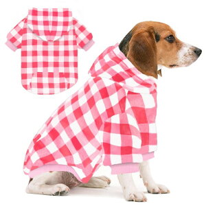 GreenJoy Plaid Dog Sweaters Hoodies Sweatshirts for Dogs Cats, Warm and Soft Cold Weater Coats for Christmas (Pink, Large)